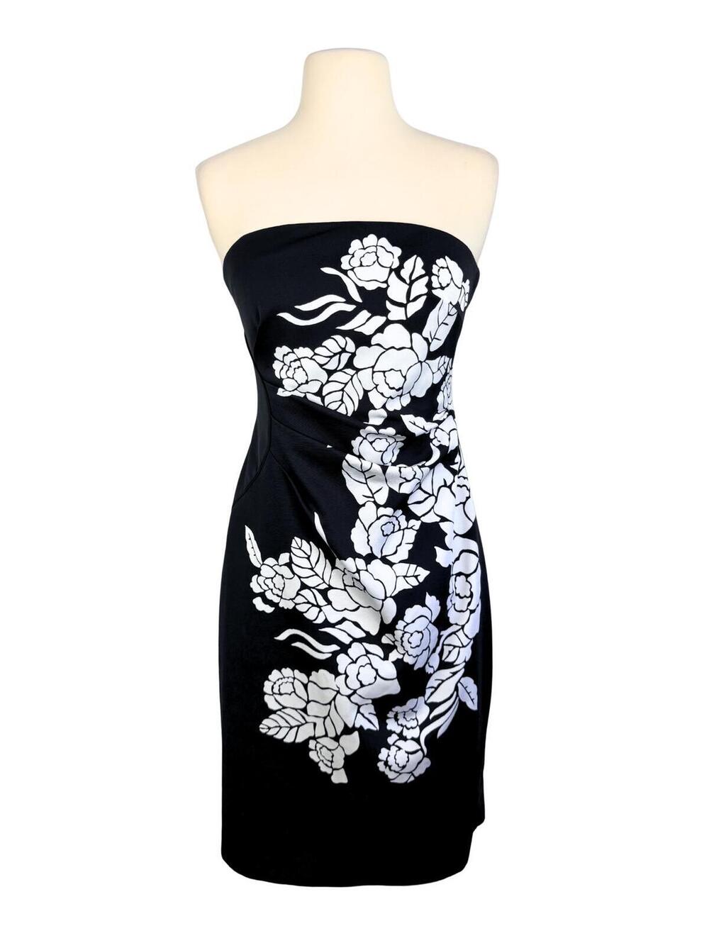 White House Black Market Strapless Floral Sheath Dress Black White Size 2